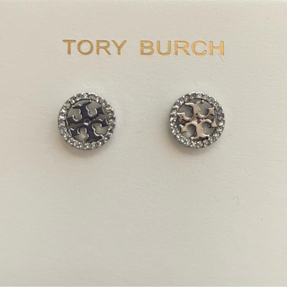 Tory Burch Miller Pave Stud Earrings NIB